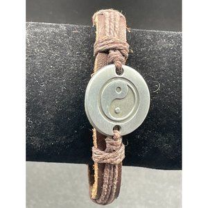 Trendy Yin and Yang Leather Bracelet Light Brown Adjustable